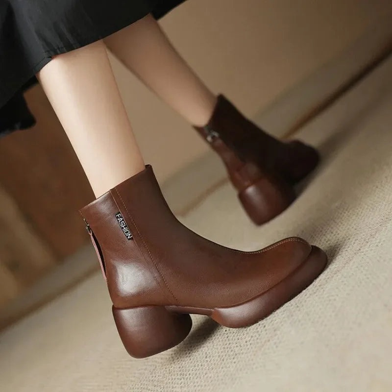 Booties Round Toe Women's Ankle Boots Fashion 2024 Very High Heels Heeled Female Short Shoes Chic and Elegant Boot Footwear Pu